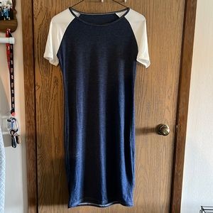 Navy and White Long T-shirt Dress